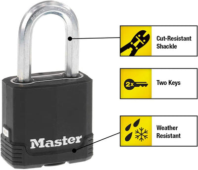 Magnum Heavy Duty Outdoor Padlock with Key, Weather Resistant Body and Cut Resistant Shackle Make Lock Perfect for Fences, Gates, Sheds, M115XDLF