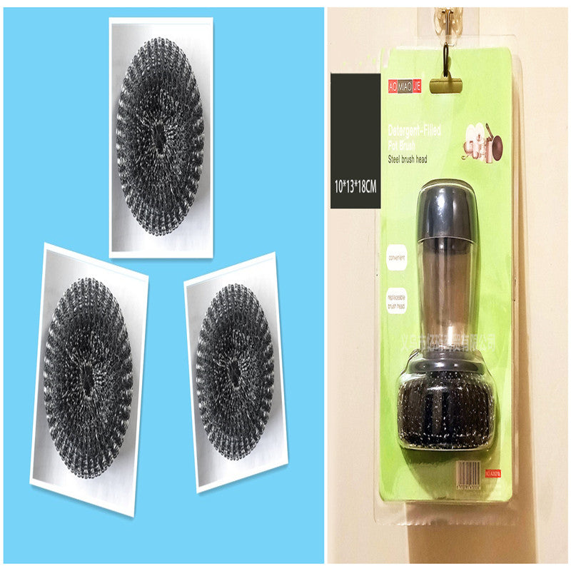 Kitchen Soap Dispensing Palm Brush Cleaner Push-type