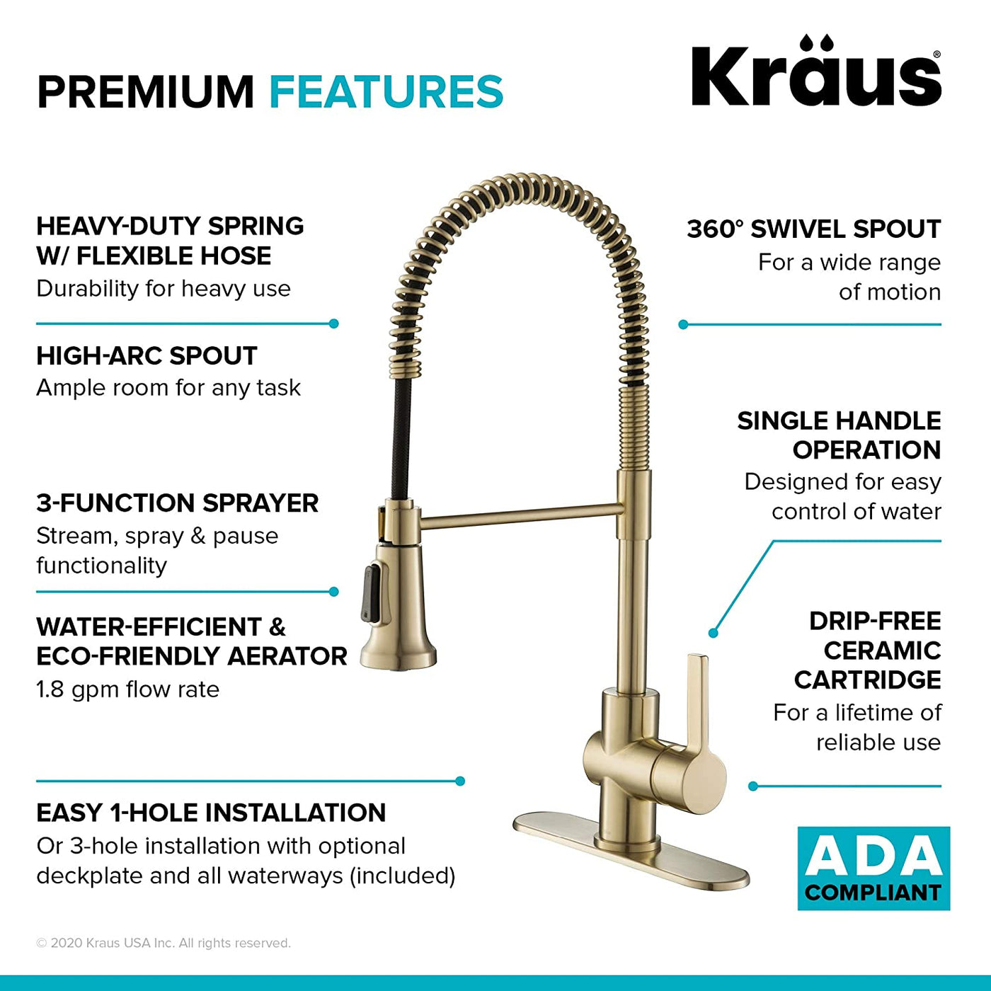Britt Commercial Style Kitchen Faucet in Spot Free Antique Champagne Bronze, KPF-1690SFACB