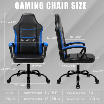 Ergonomic Gaming Chair, Comfortable Computer Chair for Heavy People, PU Leather Video Game Chairs for Adults, Adjustable Office Chair Gamer Chair
