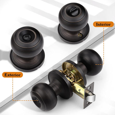 Door Lock, Privacy Door Knobs with Lock, Interior Door Knobs, Bedroom Door Lock, Oil Rubbed Bronze, 3 Pack