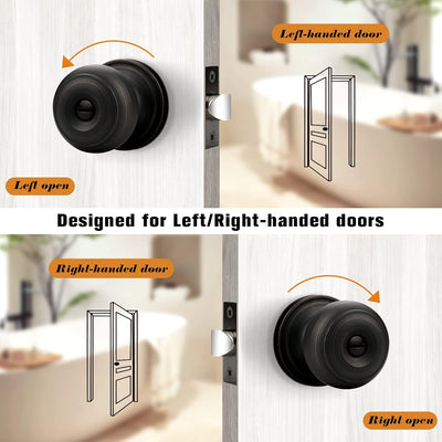 Door Lock, Privacy Door Knobs with Lock, Interior Door Knobs, Bedroom Door Lock, Oil Rubbed Bronze, 3 Pack